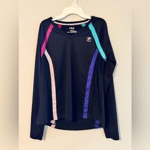 Fila Black Long Sleeve Jersey with Colorful Stripes, size medium